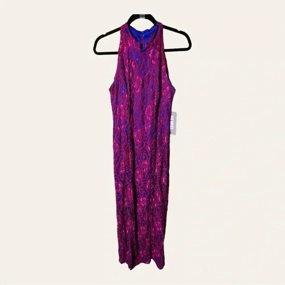 Js COLLECTION FORMAL DRESS ROYAL BLUE AND HOT‎ FUSHIA SIZE 6 HIGH NECK - Picture 2 of 11